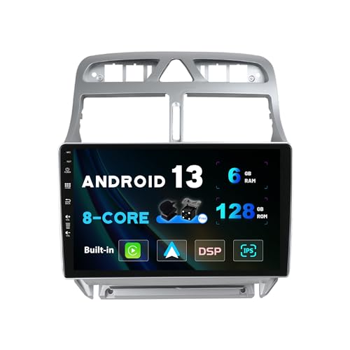 SXAUTO Android 13 - [6G+128G] - IPS Autoradio Passt für Peugeot 307 SW CC (2002-2013) - Eingebaut Wireless Carplay/Android Auto/DSP - Kamera + MIC - DAB SWC WiFi Fast-boot 360-Camera 4G - 2 Din 9 Zoll von SXAUTO