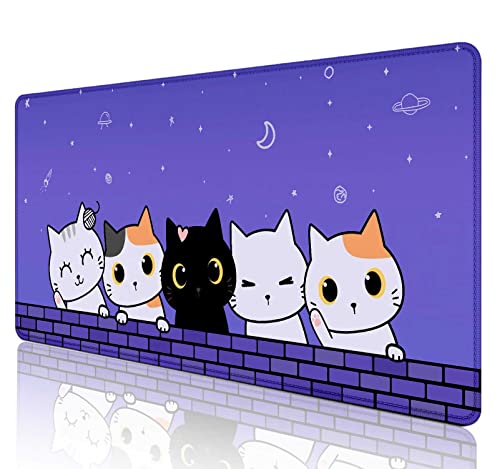 SXCKANG Kawaii Deskmat Mauspad, niedliche Katzen, lila, großes Mauspad, XL Kawai Anime ästhetische Gaming-Schreibtischunterlage – 90 x 39 cm von SXCKANG