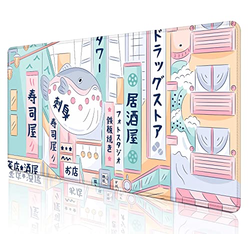SXCKANG Niedliche japanische Straße Schreibtischmatte XL, rosa Tokyo Street Mousepad Kawaii, extra großes Gaming Mauspad XXL Anime Ästhetik Landschaft Schreibtischunterlage VollschreibtischMauspad von SXCKANG