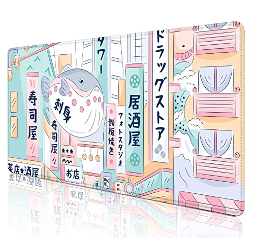 SXCKANG Niedliche japanische Straßen-Schreibtischunterlage XL, rosa Tokyo Street Mauspad, Kawaii, extra großes Gaming-Mauspad, XXL, Anime-Ästhetik-Landschaft, Schreibtischmatte, komplettes von SXCKANG