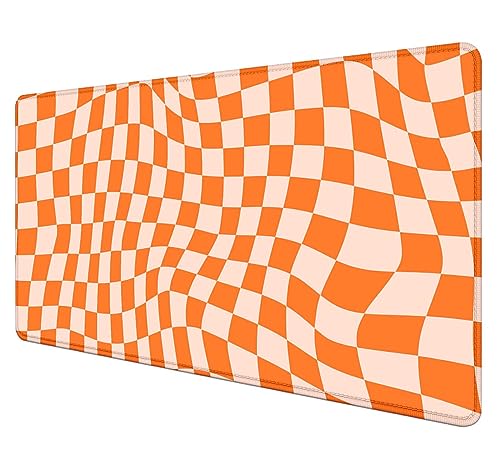 SXCKANG Orange Kariertes Großes Mauspad - Boho-Schreibtischunterlage Mit Genähten Kanten, Kawaii-Design, Tastatur-Pad, Schreibtischzubehör Für Frauen, Büro, Gaming-Dekor, 90 x 40 cm von SXCKANG