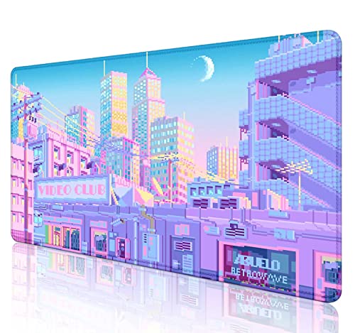 SXCKANG Vaporwave Tokyo City Anime Schreibtischunterlage, Kawaii Extra Großes Mauspad für Schreibtisch, Anime Ästhetik Landschaft XL XXL Gaming Mauspad Schreibtischzubehör für Männer Frauen Büro Dekor von SXCKANG