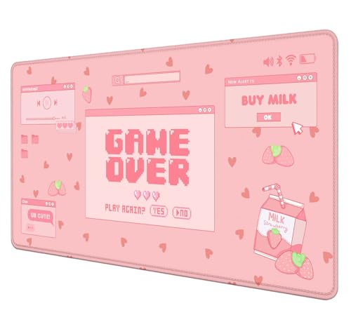 Sxckang Schreibtischunterlage mit Erdbeermilch, Kawaii, Pastellrosa, Gaming-Schreibtischmatte, niedlich, große Mauspads, XL, 80 x 40 cm, Retro-Linear, Vaporwave-Ästhetik Sxckang Schreibtischunterlage mit Erdbeermilch, Kawaii, Pastellrosa, Gaming-Schreibtischmatte, niedlich, große Mauspads, XL, 80 x 40 cm, Retro-Linear, Vaporwave-Ästhetik von SXCKANG