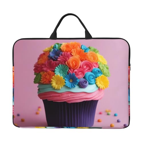 Bunte Cupcake-Regenbogen-Blumen-Kuchen-Basics, Laptop-Tragetasche, 41,9 cm (16,5 Zoll) Tasche für Laptop/Notebook/Tablet, wasserdichte Aktentasche von SXOOGE