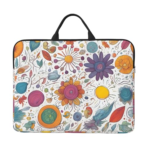 Bunte handgezeichnete Federn auf weißem Basics, Laptop-Tragetasche, 41,9 cm (16,5 Zoll) Tasche für Laptop/Notebook/Tablet, wasserdichte Aktentaschen-Hülle von SXOOGE