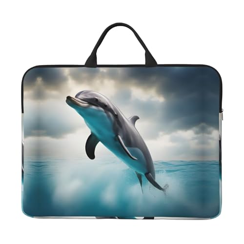 Funny Dolphin Looking at You Basics Laptop-Tragetasche, 41,5 cm (16,5 Zoll) Tasche für Laptop/Notebook/Tablet, wasserdichte Aktentasche von SXOOGE