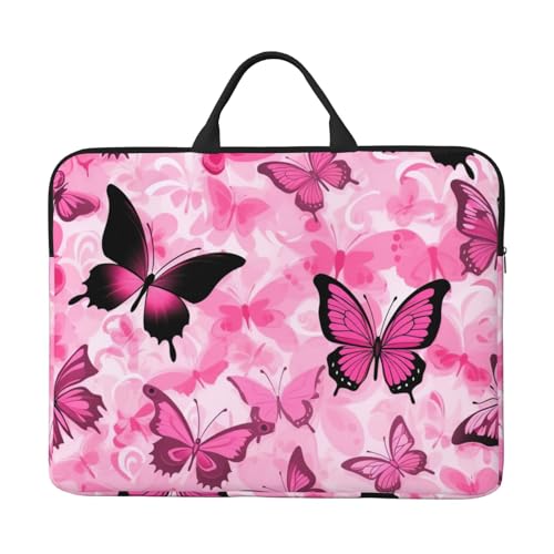 Laptop-Tasche, nahtlos, 41,9 cm (16,5 Zoll), für Laptop/Notebook/Tablet, wasserdichte Aktentaschen-Hülle, Pink Butterfly von SXOOGE