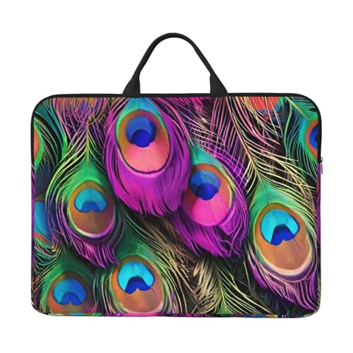 Laptop-Tasche mit buntem Pfauenfeder-Druck, 41,9 cm (16,5 Zoll) Laptop/Notebook/Tablet, wasserdichte Aktentaschen-Hülle von SXOOGE