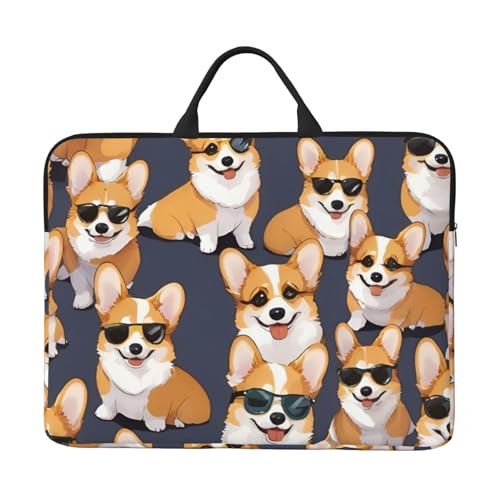 Laptop-Tasche mit niedlichem Corgi-Brillen-Schnurrbärt, 41,5 cm (16,5 Zoll) für Laptop/Notebook/Tablet, wasserdichte Aktentasche von SXOOGE
