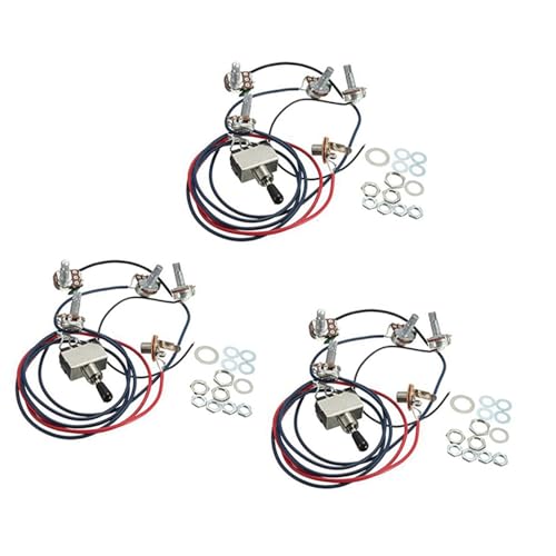Gitarrenkabelbaum 3er Pack 2T2V 500K Potentiometer Dreiwegeschalter mit Kappe für LP-E-Gitarren-Tonabnehmer-Kabelbaum-Set von SXTYOPT