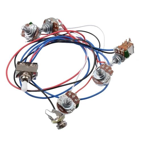 Gitarrenkabelbaum Vorverdrahtetes Kabelbaum-Kit enthält 2V2T Big 500K1 Push-Pull-Potentiometerbuchse für LP-Gitarrenzubehör(White Cap) von SXTYOPT