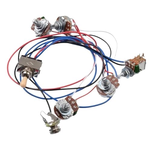 Gitarrenkabelbaum Vorverdrahtetes Kabelbaum-Kit enthält 2V2T Big 500K1 Push-Pull-Potentiometerbuchse für LP-Gitarrenzubehör(Yellow Cap) von SXTYOPT