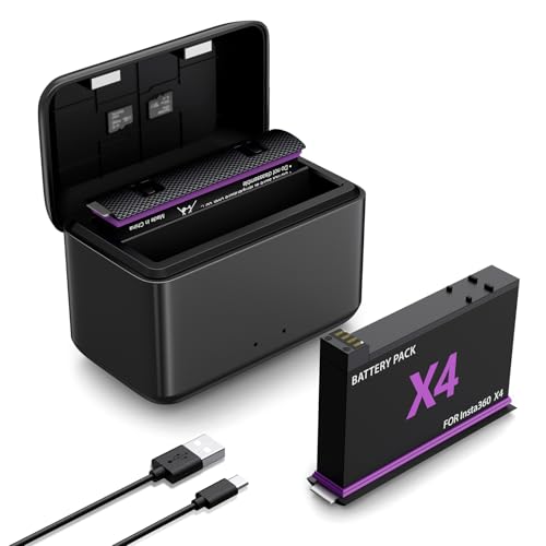 SYACHI 2-Pack Akku für Insta360 X4 Akku, Ladegerät für Insta 360 X4, Ersatzakku 2380mAh und Schnelles 3 Kanal USB Ladegerät, Ladegerät Set für Insta360 X4 Kamera, für Insta360 x4 Zubehör von SYACHI