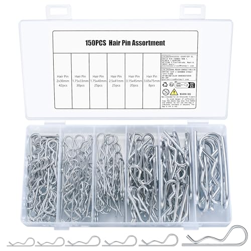 150 STK Splinte Sortiment, Federsplinte R Clips Set, Sicherungssplinte, Sicherheitssplinten, Federvorstecker Federstifte, Federstecker Splinten für Wohnmobile Gartengeräte Anhängerkupplung Splinte von SYBDXJ