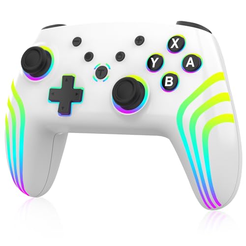 SYDERUER Switch Controller mit RGB-Beleuchtung – 6-Achsen Gyroskop, Vibration, Präzise Joysticks, Turbo-Modus, Schnellaufwachen für Switch/Lite/OLED, Wireless Switch Gaming Controller（weiß） von SYDERUER