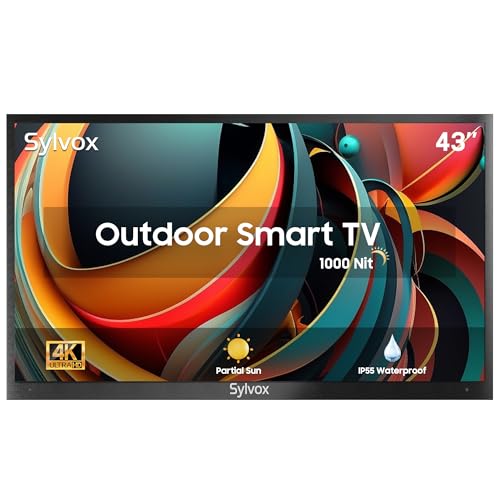 SYLVOX 1000 nits 43 Zoll Outdoor TV IP55 Wasserdicht, Smart Android TV 4K UHD, HDR 10 Dolby Audio Fernsehen, Sprachsuche, DTV&ATV, DVB-T/C/T2/S/S2 Chromecast HBBTV Bluetooth&WiFi Deck Pro Serie 2023 von SYLVOX