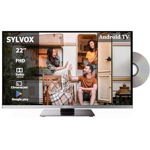 SYLVOX 22 Zoll Smart TV für Wohnmobile|DVD Play Eingebaut|Google Play|Chromecast| |HBBTV|DC 12V Android 11 Fernseher | 1080P| ATV DTV| Äußerst schmale Lünette| Ideal für Wohnmobile Wohnzimmer von SYLVOX