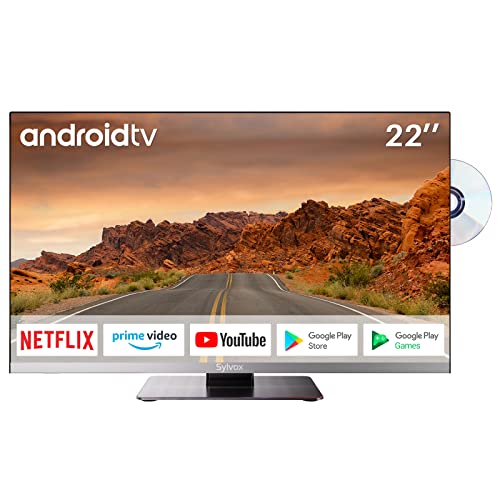 SYLVOX 22 Zoll Smart TV für Wohnmobile|DVD Play Eingebaut|Google Play|Chromecast| |HBBTV|DC 12V Android 11 Fernseher | 1080P| ATV DTV| Äußerst schmale Lünette| Ideal für Wohnmobile Wohnzimmer von SYLVOX