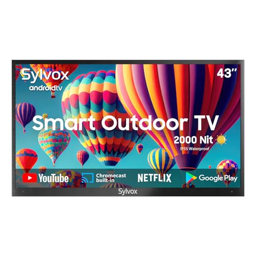 SYLVOX 43" Outdoor TV 4K HDR Smart TV Sprachfernbedienung 2000nits Dolby Audio IP55 Wasserdicht hbbtv Chromecast, DVB-T2/S2/C, DTV/ATV, 10bit 1.07Billion 178°Ansichtswinkel Pool Pro Series 2023 von SYLVOX