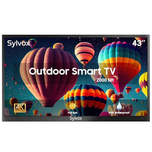 SYLVOX 43" Outdoor TV 4K HDR Smart TV Sprachfernbedienung 2000nits Dolby Audio IP55 Wasserdicht hbbtv Chromecast, DVB-T2/S2/C, DTV/ATV, 10bit 1.07Billion 178°Ansichtswinkel Pool Pro Series 2023 von SYLVOX