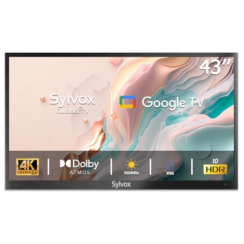 SYLVOX 43 Zoll Outdoor Fernseher Smart Google TV 4K HDR 1000nits LED HDR10 Google Assistant Chromecast, Dolby Atmos, IP55 Wasserdicht, 60Hz, WLAN, DVB-C/S2/T2,YouTube, Netflix, Deck Pro 2.0 von SYLVOX