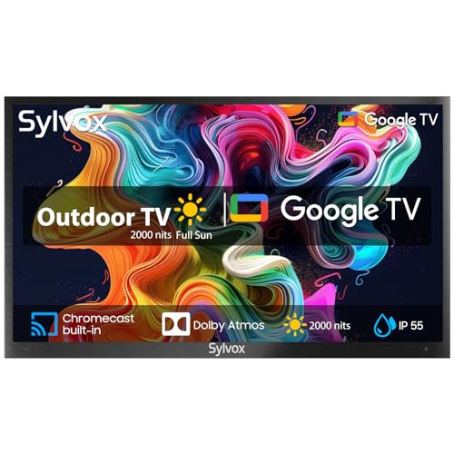 SYLVOX 4K 75 Zoll Außen Fernseher 2000nits IP55 Waterproof, HDR10, Smart Google TV, Dolby Atmos, Chromcast,Google Assistant,Triple Tuner Pool Pro 2.0 von SYLVOX