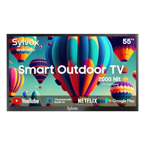 SYLVOX 55" Outdoor TV 4K HDR Smart TV Sprachfernbedienung 2000nits Dolby Audio IP55 Wasserdicht Chromecast hbbtv, DVB-T2/S2/C, DTV/ATV, 10bit 1.07Billion 178°Ansichtswinkel Pool Pro Series 2023 von SYLVOX
