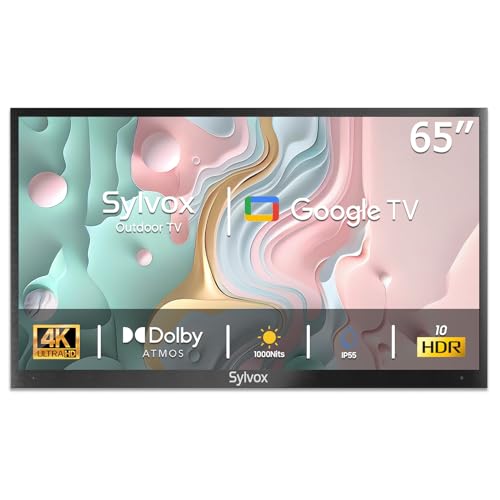 SYLVOX Outdoor TV, 65 Zoll Wasserdichter 4K Smart TV mit Google Assistant & Bildschirmspiegelung, Wetterfestes Fernseher für Garten, Terrasse & Balkon - 1000 nit Helligkeit Partial Sun (Deck Pro 2.0) von SYLVOX