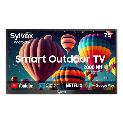 SYLVOX 75" Outdoor TV 4K HDR Smart TV Sprachfernbedienung 2000nits Dolby Audio IP55 Wasserdicht, HBBTV,Chromecast, DVB-T2/S2/C, DTV/ATV, 10bit 1.07Billion 178°Ansichtswinkel Pool Pro 2023 von SYLVOX