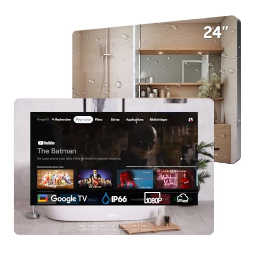 SYLVOX Smart Mirror Badezimmer Fernseher Badspiegel TV 24 Zoll FHD| IP66 Wasserdicht 12V Google TV 1080P|60Hz| Chromecast| HBBTV| WiFi & Bluetooth|Google Assistant | Sleep Timer Spiegel 2024 von SYLVOX