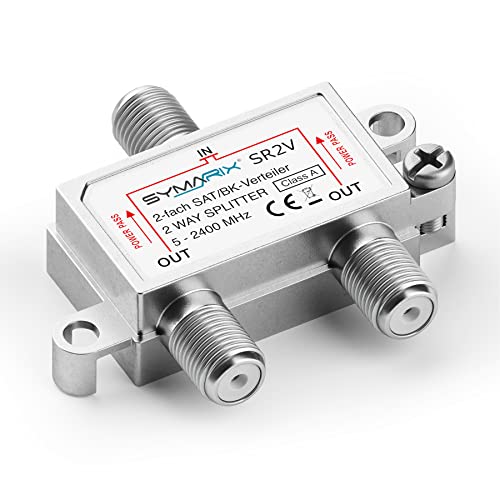 SYMARIX SR2V SAT & BK - 2-Fach Verteiler mit DC-Durchlass - UHD - Einkabel/SCR/Unicable tauglich - Splitter/Weiche - für - DVB-S2 - BK - DVB-T2 - UKW/DAB - voll geschirmt Schirmungsmaß ≥ 110 dB von SYMARIX