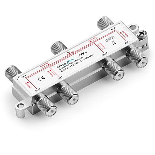 SYMARIX SR6V SAT & BK - 6-Fach Verteiler mit DC-Durchlass - UHD - Einkabel/SCR/Unicable tauglich - Splitter/Weiche - für - DVB-S2 - BK - DVB-T2 - UKW/DAB - voll geschirmt Schirmungsmaß ≥ 110 dB von SYMARIX