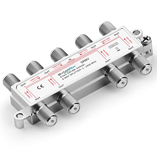 SYMARIX SR8V SAT & BK - 8-Fach Verteiler mit DC-Durchlass - UHD - Einkabel/SCR/Unicable tauglich - Splitter/Weiche - für - DVB-S2 - BK - DVB-T2 - UKW/DAB - voll geschirmt Schirmungsmaß ≥ 110 dB von SYMARIX