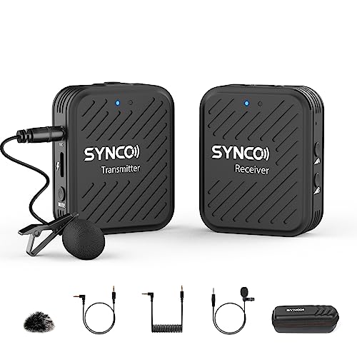 SYNCO G1(A1) 2,4GHz Lavalier Funkmikrofon, Kabellos Ansteckmikrofon System, Wireless Microphone Mics bis zu 150m, Audioüberwachung 1 Transmitter 1 Empfänger für Kamera Smartphone Laptop DSLR Camcorder von SYNCO