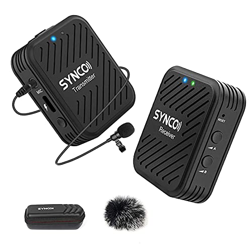 SYNCO G1 (A1) Lavalier Mikrofon 70 m Reichweite 2,4 G Drahtloses Mikrofonsystem mit 1 Sender+1 Empfänger +1 Lavalier-Mikrofon 3,5 mm Stecker für Smartphone-Kamera Camcorder Vlog Videoaufnahme von SYNCO