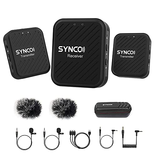 SYNCO G1 (A2) Lavalier Mikrofon 50 m Reichweite 2,4 G Drahtloses Mikrofonsystem mit 1 Empfänge+2 Sendern+2 Lavalier-Mikrofonen 3,5 mm Stecker für Smartphone-Kamera Camcorder Vlog Videoaufnahme von SYNCO