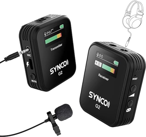 SYNCO G2 A1 Lavalier Mikrofon Wireless, Ansteckmikrofon Kabellos System bis zu 70m für DSLR Kamera Camcorder Smartphone PC Laptop für Interview YouTube Videoaufnahme von SYNCO
