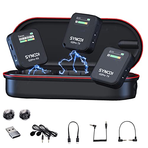 SYNCO G2 A2 Pro 2.4G Wireless Lavalier Mikrofon 1-Trigger-2 150Hz Low Cut mit TFT-Vollfarbdisplay 150m Stabile Reichweite Schnelle Aufladung für YouTube VLOG Streaming von SYNCO