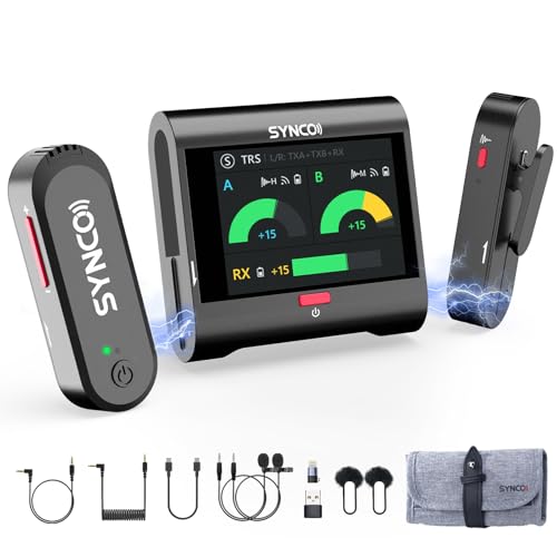 SYNCO G3PRO Wirelss Lavalier Mikrofon, 2,4GHz Ansteckmikrofon Kabellos mit Touchscreen 250m 10H Dual-Channel für DSLR Kamera Smartphone Vlog Interview von SYNCO