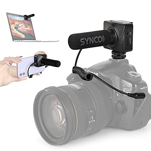 SYNCO Kamera-Mikrofon-Smartphone-Richtmikrofon-DSLR, 3,5mm TRS/TRRS, Gain-Control, 75/150Hz Low Cut, Audioüberwachung, Magnetplatte für Handy Camera Canon Nikon Sony Panasonic Laptop Vlogging von SYNCO