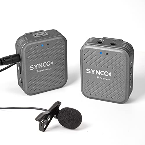 SYNCO Lavalier Funkmikrofon G1(A1), 2,4GHz Kabellos Ansteckmikrofon System, Wireless Microphone Mics bis zu 70m, Audioüberwachung 1 Transmitter 1 Empfänger für Kamera Smartphone Laptop DSLR Camcorder von SYNCO