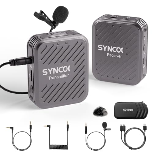 SYNCO Lavalier Funkmikrofon G1(A1), 2,4GHz Kabellos Ansteckmikrofon System, Wireless Microphone Mics bis zu 70m, Audioüberwachung 1 Transmitter 1 Empfänger für Kamera Smartphone Laptop DSLR Camcorder von SYNCO