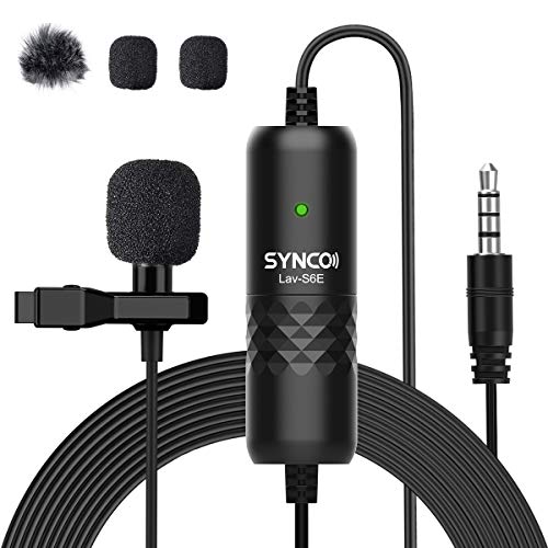 SYNCO Lavalier Mikrofon, Ansteckmikrofon Omnidirektional Clip-on Microphone mit Windschutz, 3.5mm TRS/TRRS, 6 Meter für Smartphone Handy iPhone Android Huawei Samsung, PC Laptop, Kamera DSLR Lav-S6E von SYNCO