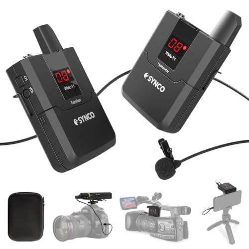 SYNCO Lavalier Mikrofon Funk, Kabellos Funkmikrofon UHF 16-Kanäle Wireless Dual Set Ansteckmikrofon bis zu 50m für Interview DV Kamera DSLR Canon Sony Nikon Panasonic WMic-T1 von SYNCO