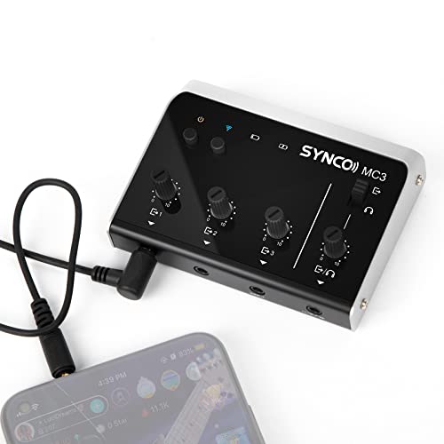 SYNCO Mischpult Audio Mixer 4-Kanal Output Gleichzeitig für Multi Gerät und Streaming Platform Audiomischer DSP Chip Gain Control Real-Time Monitoring Bluetooth Interface für Mikrofon Smartphone MC3 von SYNCO