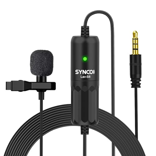 SYNCO S8 8 Meter Lavalier-Mikrofon-Krawatte-Kondensator, Omnidirektional, Clip Microphone, kompatibel für DSLR, Reflexkameras, Handys, Laptop, PC von SYNCO