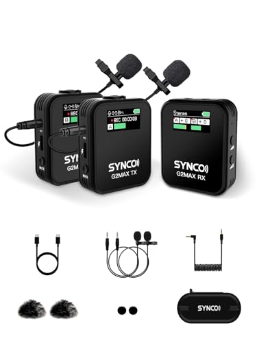 SYNCO Wireless Lavalier Mikrofon, G2A2MAX Kabellos Ansteckmikrofon 24H 200m Reichweite für DSLR Kamera Telefon, Drahtloses Lav Mikrofon für Vlog YouTube von SYNCO