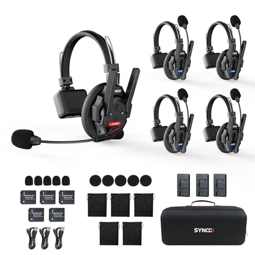 SYNCO XTALK XPRO5 Wireless Intercom Headset, 2,4GHz Vollduplex 24H Akkulaufzeit 500M Reichweite Echtzeit-Teamkommunikation, Funk Gegensprechanlage Kopfhörer von SYNCO