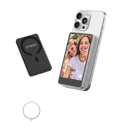SYNCO XView M4 Selfie Monitor Screen - P2P Direct Connection Ultra-Low Latency Selfie Back Camera Monitor iPhone, with Magnetizing Sheet, 3-Hour Battery Life, Compatible with iOS and Android (Black) von SYNCO