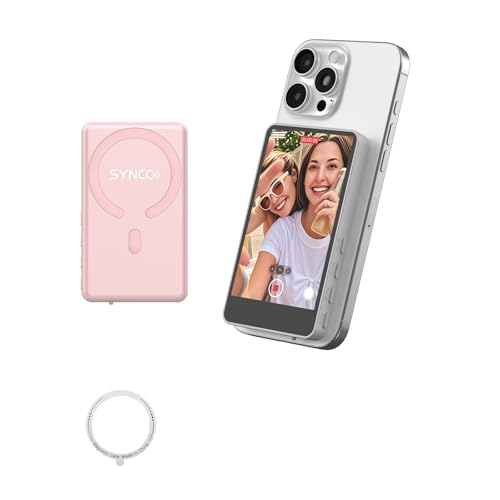 SYNCO XView M4 Selfie Monitor Screen - P2P Direct Connection Ultra-Low Latency Selfie Back Camera Monitor iPhone, with Magnetizing Sheet, 3-Hour Battery Life, Compatible with iOS and Android (Pink) von SYNCO